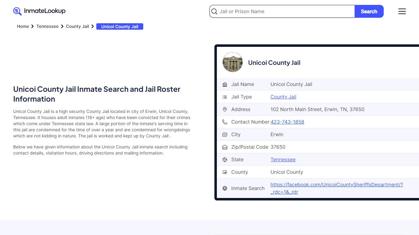 Unicoi County Jail (TN) Inmate Search Tennessee - Inmate Lookup