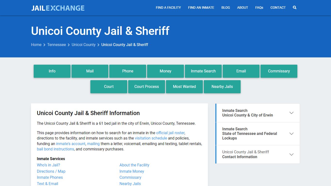 Unicoi County Jail & Sheriff, TN Inmate Search, Information